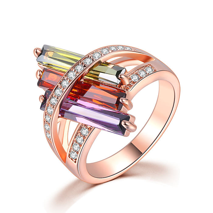 Modern Style Geometric Copper Polishing Plating Inlay Zircon Gold Plated Rings