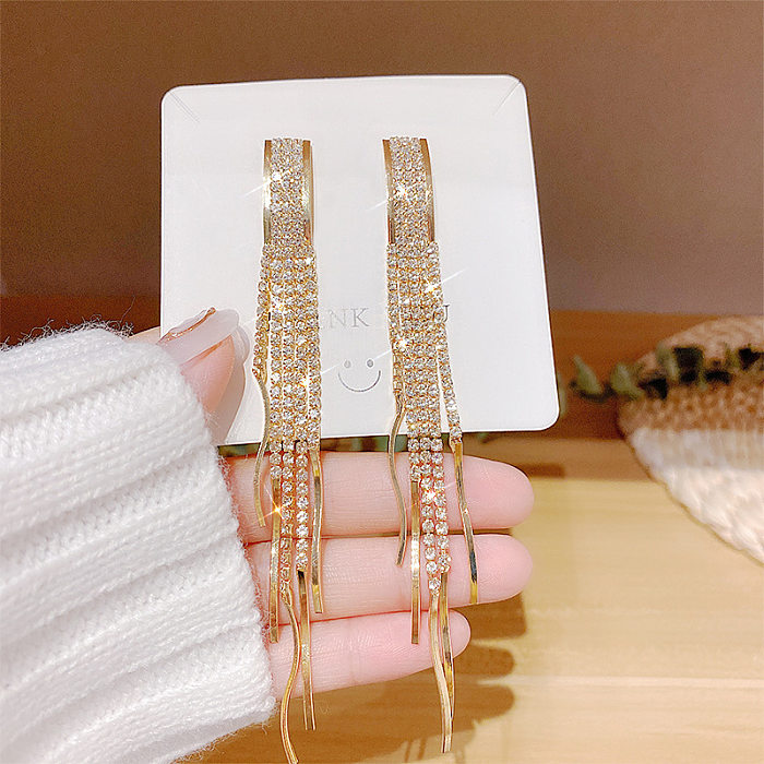 Simple Style Round Copper Inlay Zircon Earrings 1 Pair