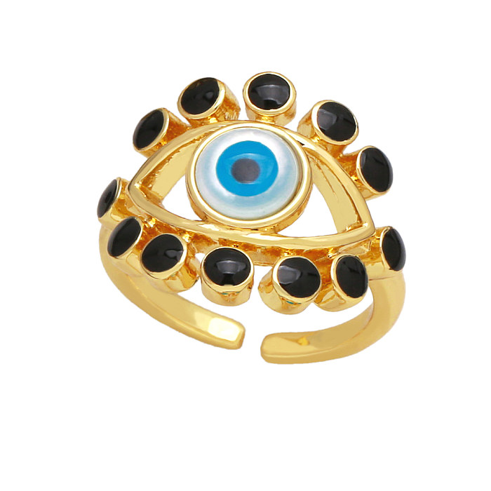 INS Style Devil'S Eye Copper 18K Gold Plated Open Ring In Bulk