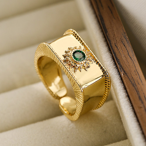 INS Style Irregular Geometric Copper Plating Inlay Zircon 18K Gold Plated Open Ring