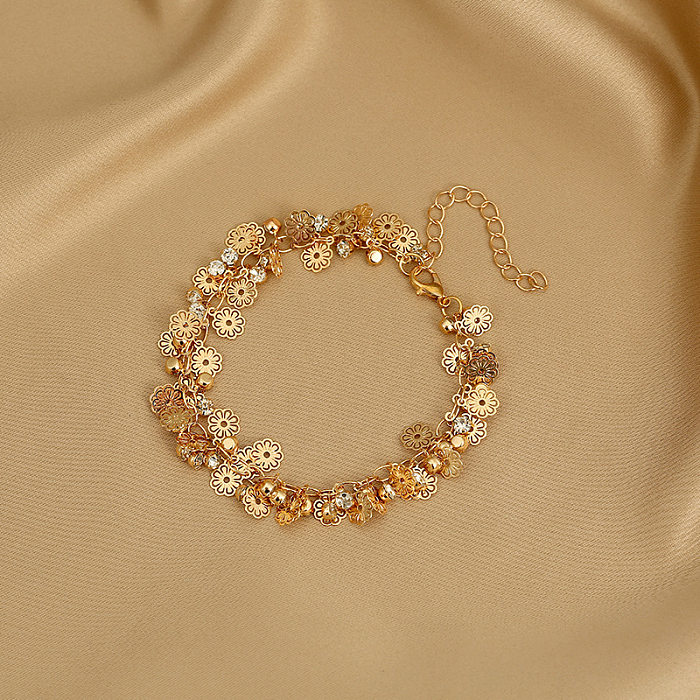 Tornozeleira dos braceletes das mulheres do chapeamento de cobre da flor da forma