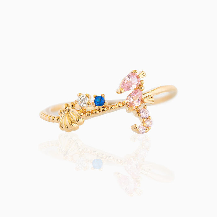 INS Style Marine Animal Ring Fresh Cute Crab Seahorse Color Zircon Ring Bracelet In Stock