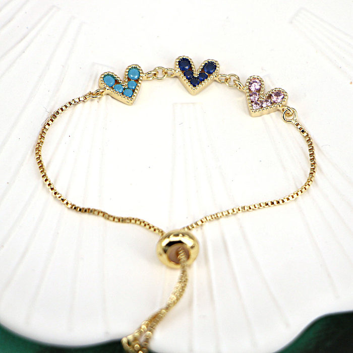 Fashion Copper Micro-set Color Zircon Heart-shaped Retractable Couple Bracelet