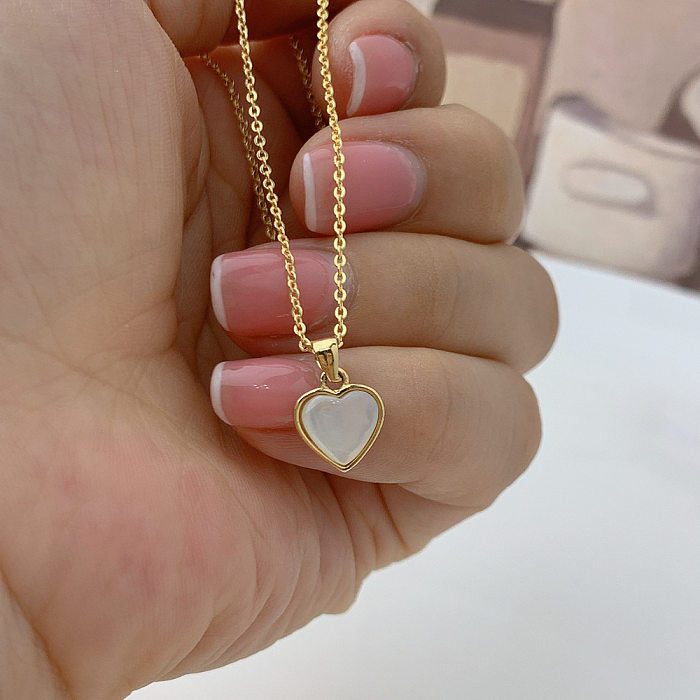 Fashion Heart Shape Copper Plating Inlay Shell Pendant Necklace 1 Piece