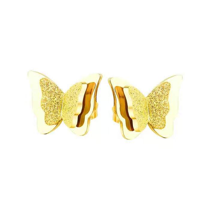 Schlichter Stil, einfarbig, Schmetterling, Titan-Stahlbeschichtung, vergoldete Ohrringe, Halskette