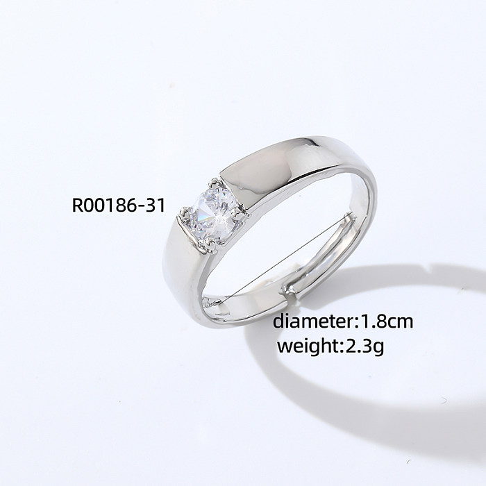 Sweet Simple Style Heart Shape Rectangle Copper Plating Inlay Zircon White Gold Plated Open Rings