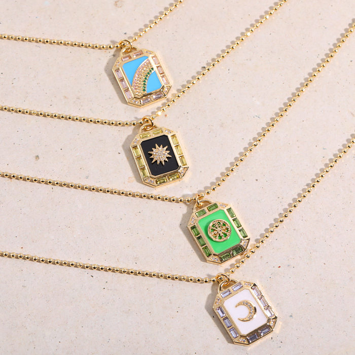 Casual Simple Style Geometric Rainbow Copper Plating Inlay Zircon Gold Plated Pendant Necklace