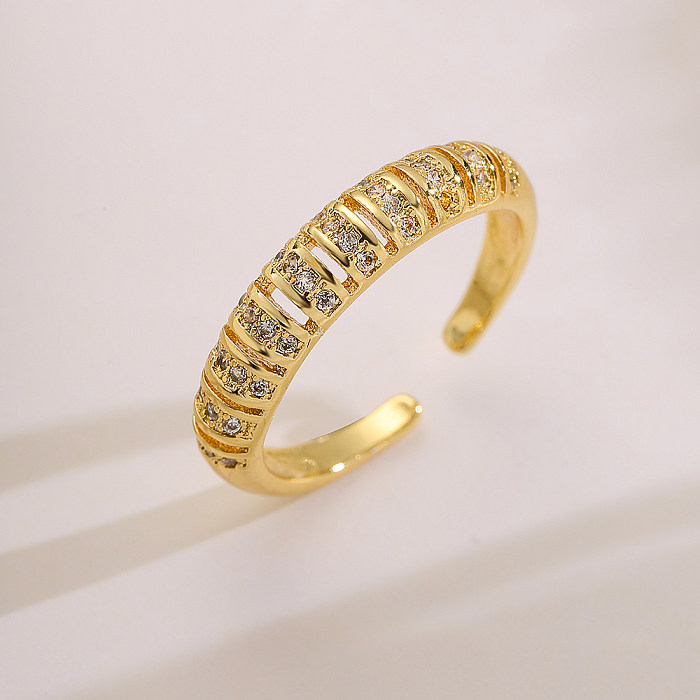 Estilo simples comute amor cor sólida cobre 18K anel aberto de zircão banhado a ouro a granel