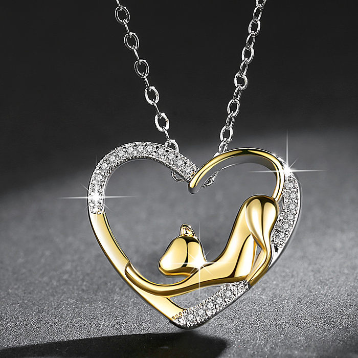 Simple Style Heart Shape Copper Plating Inlay Zircon Pendant Necklace