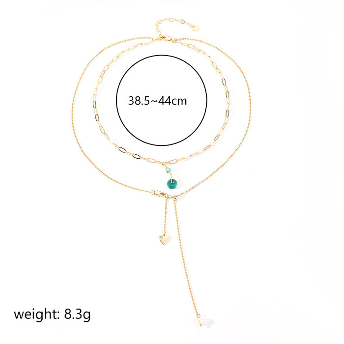 IG Style Heart Shape Copper Pearl Plating Inlay Zircon 18K Gold Plated Double Layer Necklaces