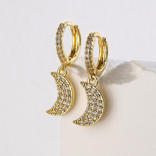 Fashion Moon Copper Gold Plated Zircon Drop Earrings 1 Pair