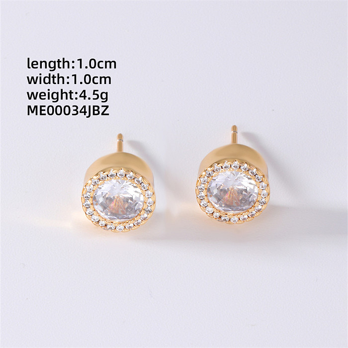 1 Pair Hip-Hop Cool Style Round Inlay Copper Zircon Ear Studs