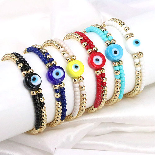 Bracelets tressés en perles de cuivre et verre pour les yeux de style français Glam