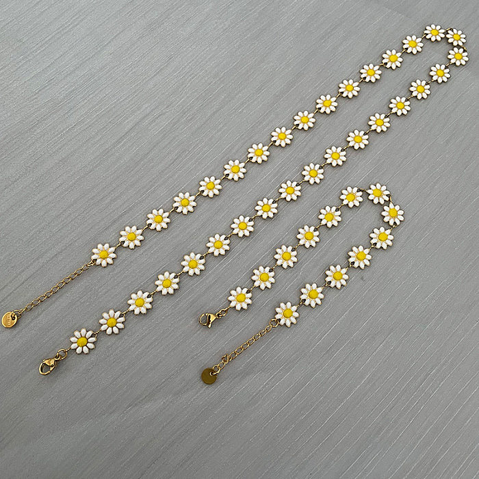 1 ensemble de bracelets et colliers en acier inoxydable et émail pour femmes, fleur douce