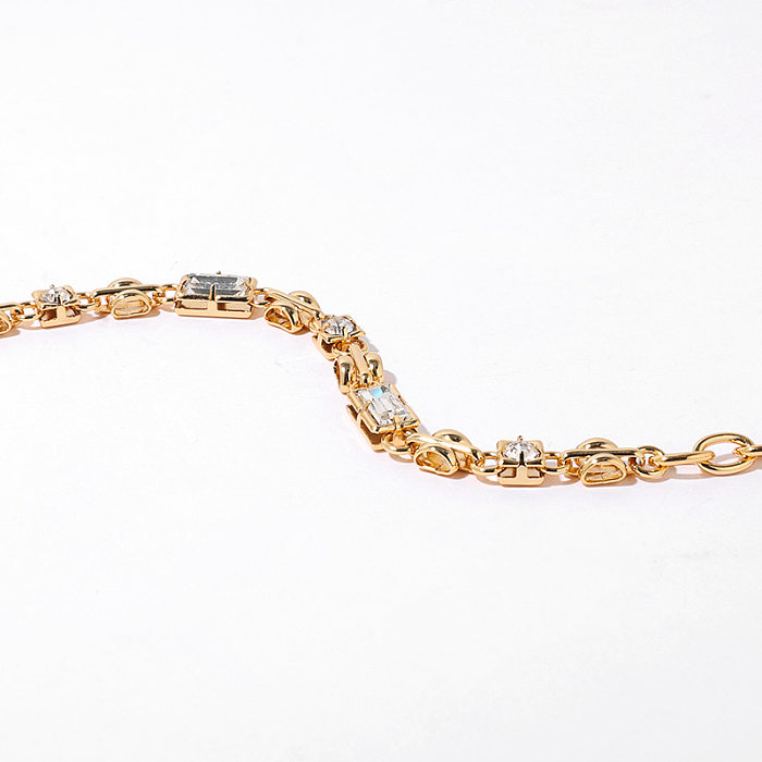 Simple Style Round Rectangle Brass Gold Plated Zircon Bracelets In Bulk