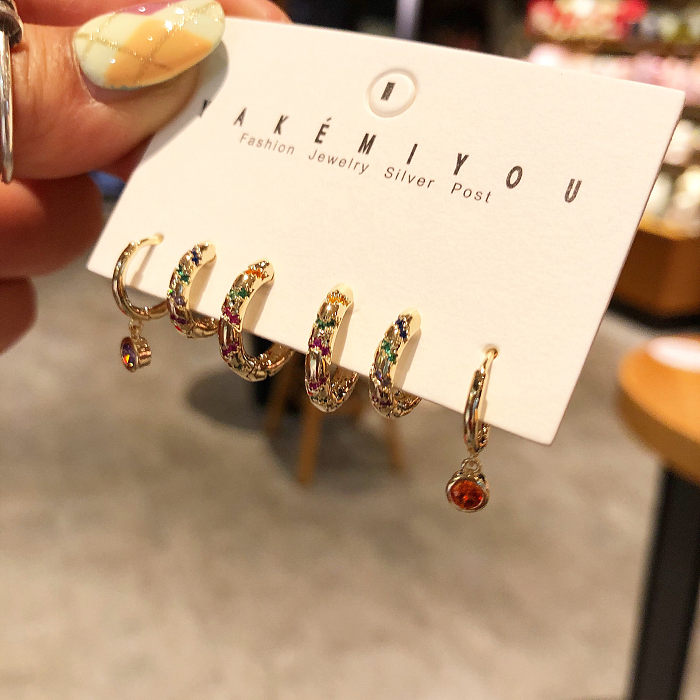 Sweet Colorful Copper Inlay Zircon Earrings