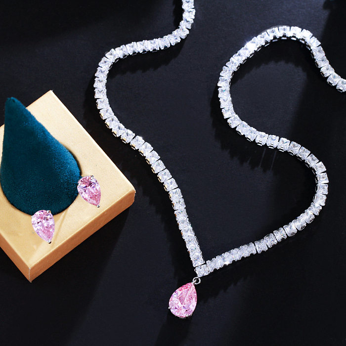 Lady Star Water Droplets Heart Shape Copper Plating Inlay Artificial Gemstones White Gold Plated Rhodium Plated Earrings Necklace