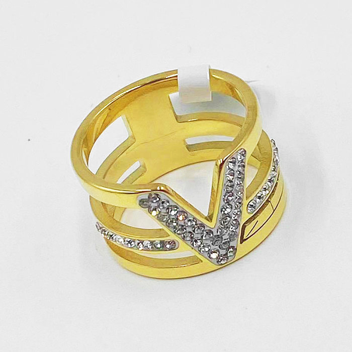 Retro V Shape Titanium Steel Zircon Rings In Bulk