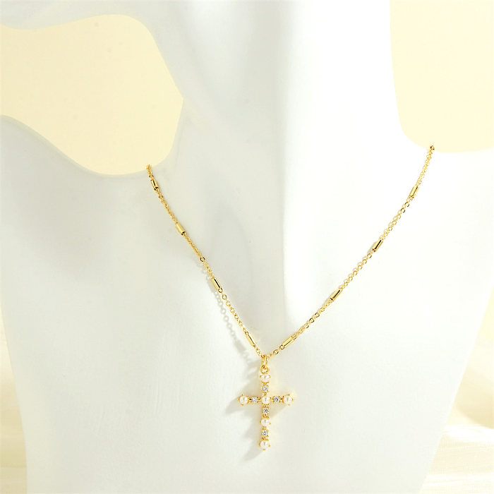 Elegant Luxurious Cross Devil'S Eye Heart Shape Copper 18K Gold Plated Zircon Pendant Necklace In Bulk