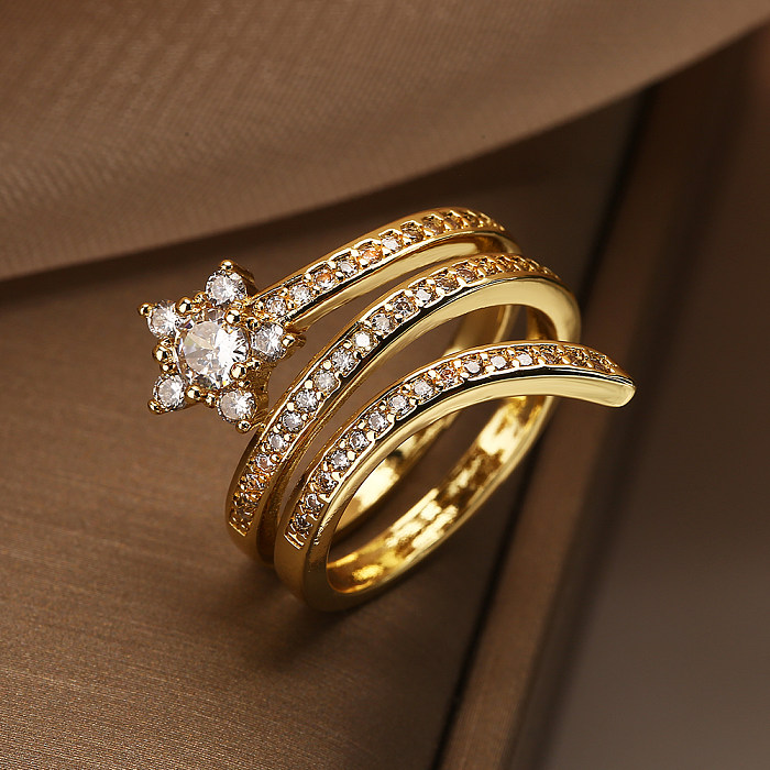 O estilo simples comuta anéis abertos banhados a ouro do zircão 18K do chapeamento de cobre da estrela