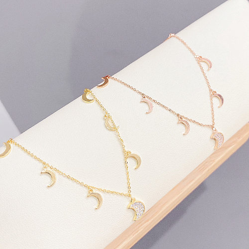 Simple Style Moon Copper Inlay Rhinestones Necklace