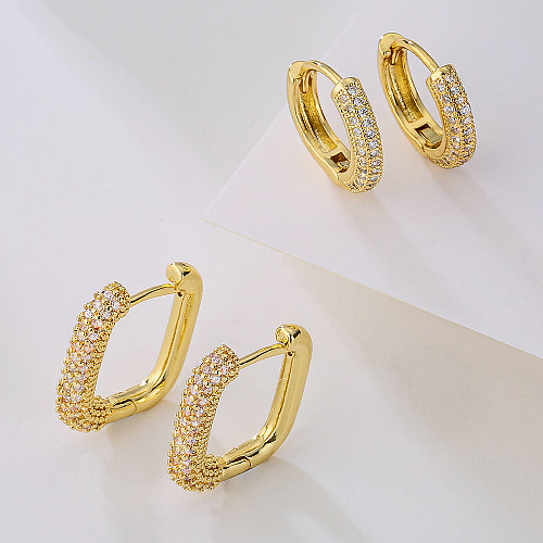 Fashion Geometric Copper Gold Plated Zircon Hoop Earrings 1 Pair