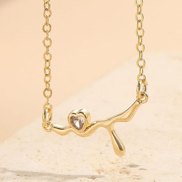 Elegant Modern Style Heart Shape Copper 14K Gold Plated Zircon Pendant Necklace In Bulk