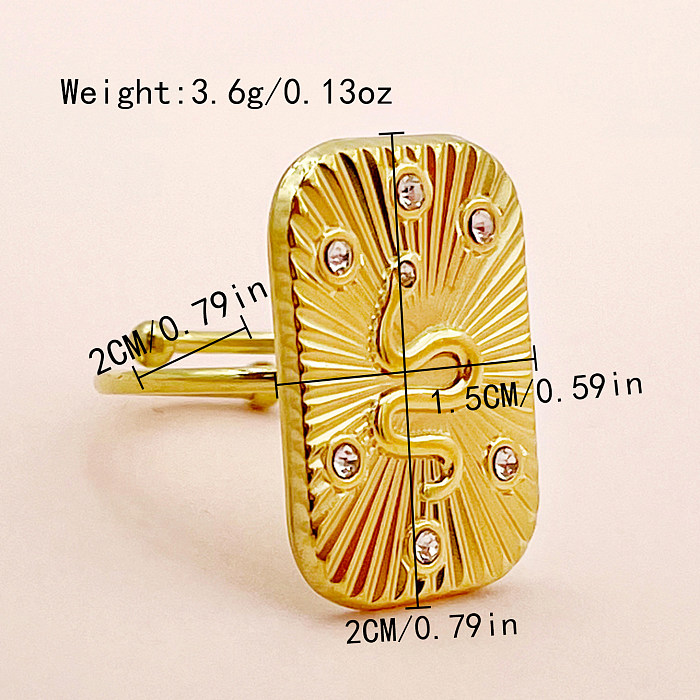 Retro Snake Stainless Steel Plating Inlay Rhinestones Gold Plated Open Rings