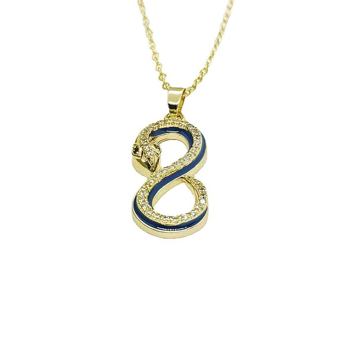 Elegant Lady Number Snake Copper Plating Inlay Rhinestones Pendant Necklace
