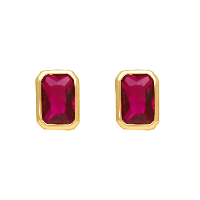 1 Pair Simple Style Rectangle Copper Inlay Zircon Ear Studs