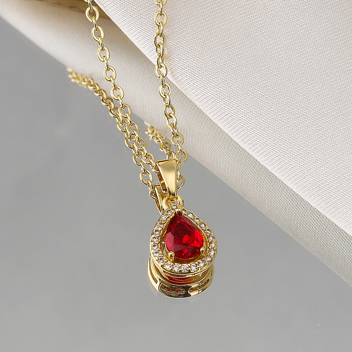 Fashion Water Droplets Copper Inlay Zircon Pendant Necklace 1 Piece