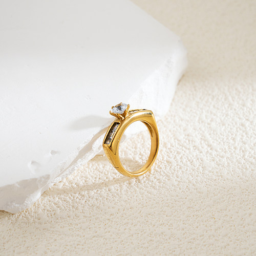 Atacado casual estilo clássico retângulo chapeamento de aço inoxidável incrustado anéis de zircão banhados a ouro