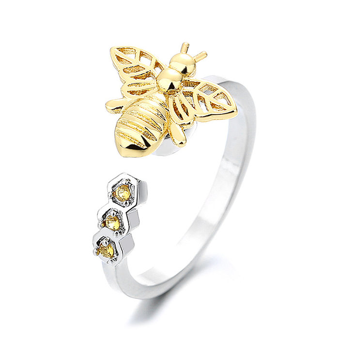 Mode-Sonnenblume-Bienen-Schmetterling-Kupfer-Inlay-Zirkon-Ringe