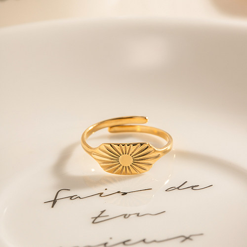 INS-Stil, schlichter, floraler, offener Ring aus Edelstahl mit 18-Karat-Vergoldung