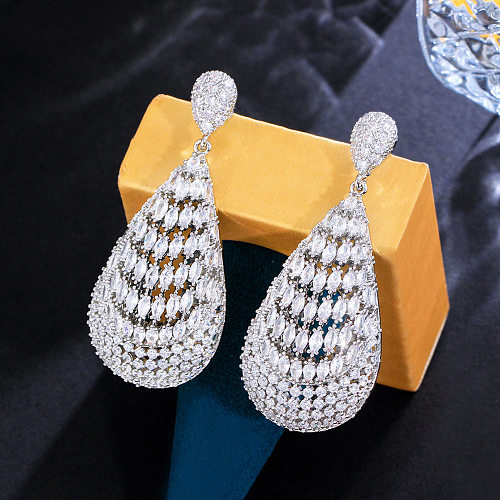 1 Pair Elegant Glam Water Droplets Plating Inlay Copper Zircon Rhodium Plated Drop Earrings