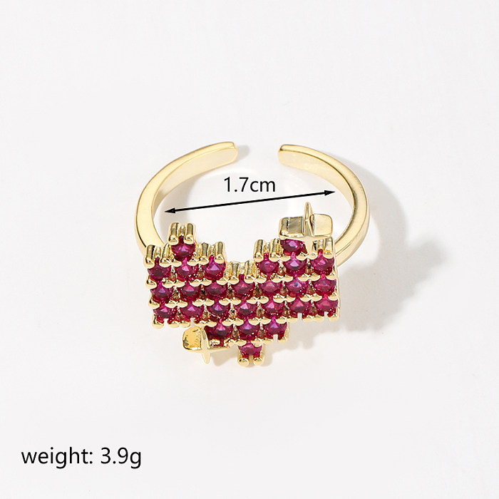 Simple Style Commute Solid Color Copper Inlay Zircon Open Rings
