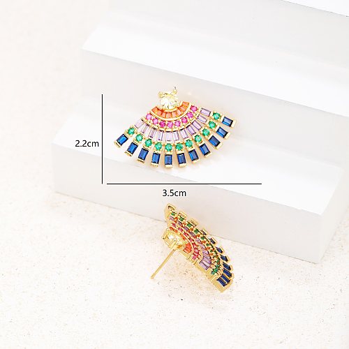 1 Pair Glam Sector Plating Inlay Copper Rhinestones 18K Gold Plated Ear Studs