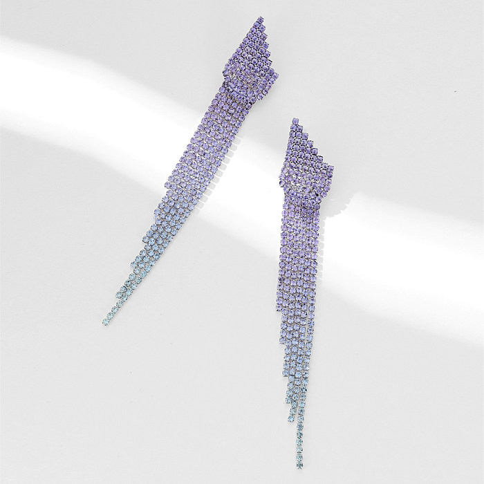 1 Pair Simple Style Shiny Tassel Plating Inlay Rhinestone Rhinestones Silver Plated Drop Earrings