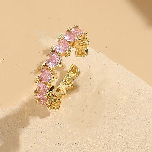 Classic Style Shiny Leaves Heart Shape Horse Eye Copper Plating Inlay Zircon 14K Gold Plated Open Rings