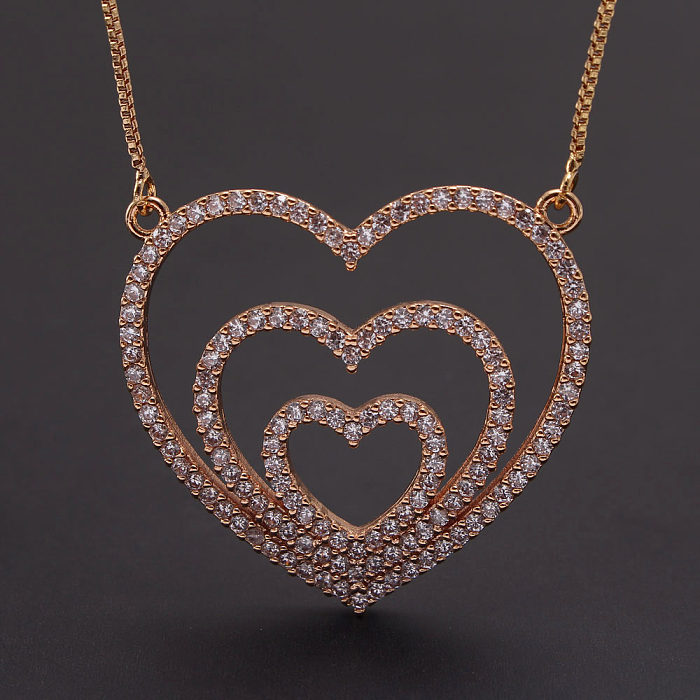 IG Style Sweet Simple Style Heart Shape Copper Gold Plated Zircon Pendant Necklace In Bulk
