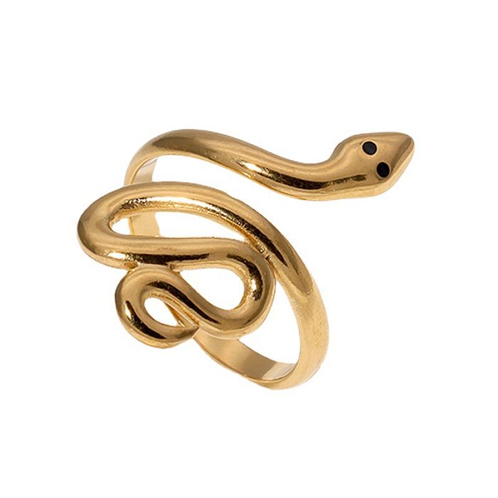 Offener Retro-Streetwear-Ring mit Schlangenmuster und Edelstahlbeschichtung