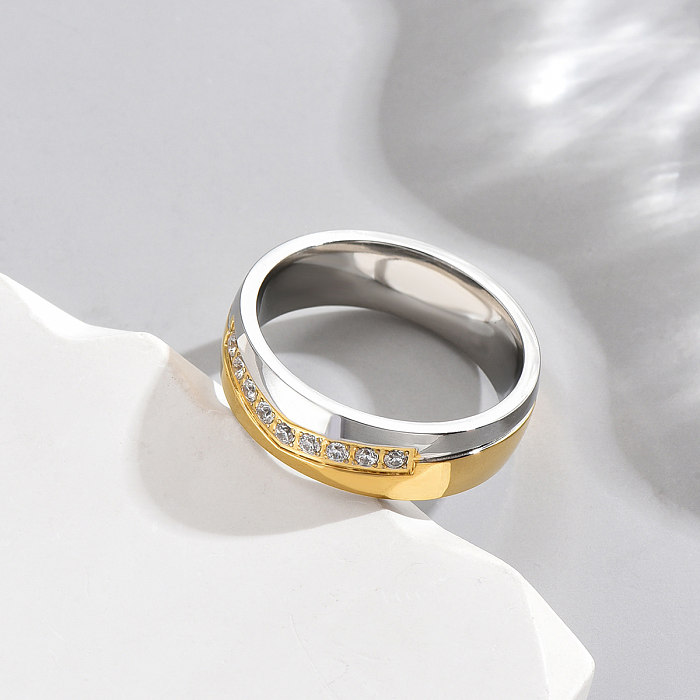 Anéis de diamante artificiais redondos de aço inoxidável estilo francês de 1 peça