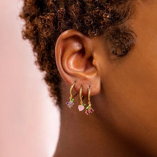 Boucles d'oreilles en cuivre plaqué or, pendentif de fruits en Zircon, couleur à la mode, vente en gros de bijoux