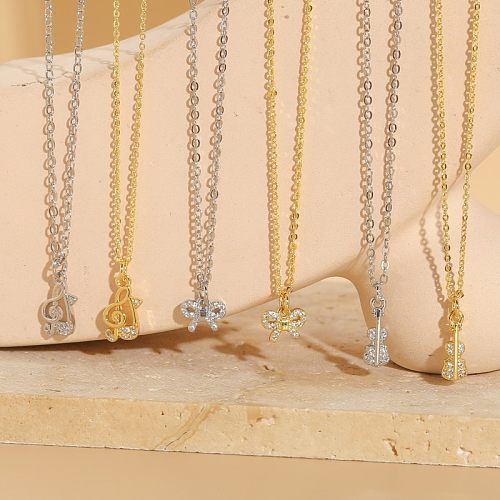 Elegant Bow Knot Copper Plating Inlay Zircon 14K Gold Plated Necklace