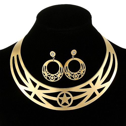 Novo colar de metal europeu e americano exagerado estrela colar curto brincos conjunto moda jóias