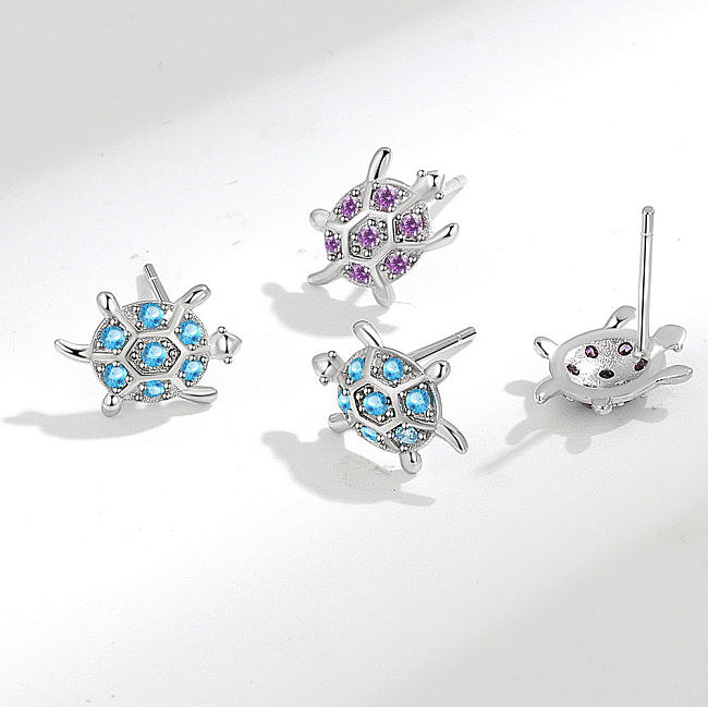 1 Pair Cute Tortoise Copper Inlay Zircon Ear Studs