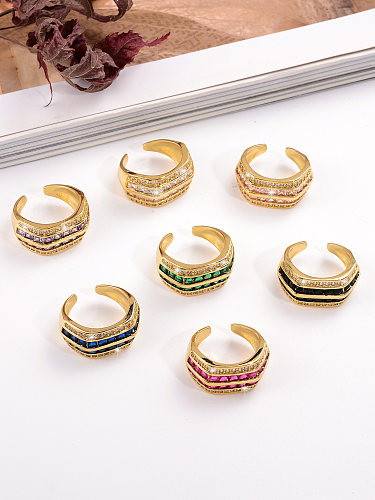 Offene Ringe im Vintage-Stil, glänzend, C-Form, Kupferbeschichtung, Inlay aus Zirkon, 18 Karat vergoldet