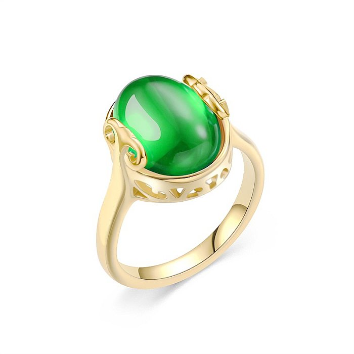 Elegant Vintage Style Oval Titanium Steel Polishing Plating Inlay Artificial Gemstones Rings