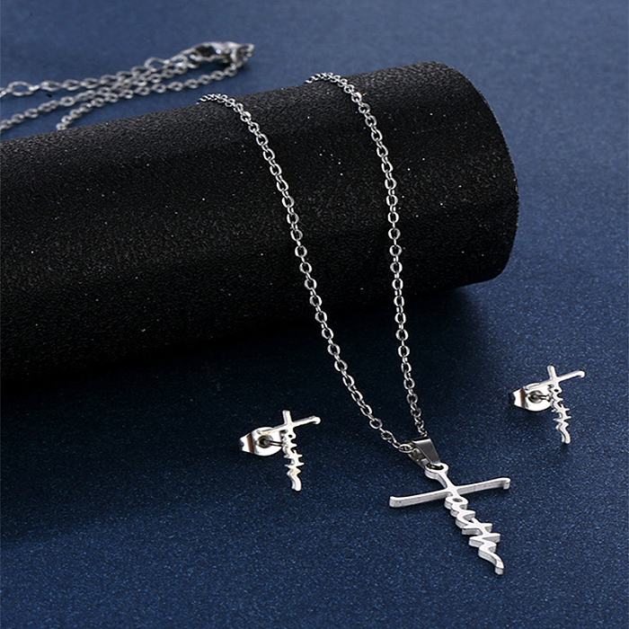 Conjunto de joyería de acero inoxidable con cruz de estilo simple