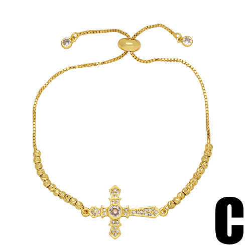 Bracelets plaqués or 18 carats en Zircon avec incrustation de perles en cuivre et croix, Design Original